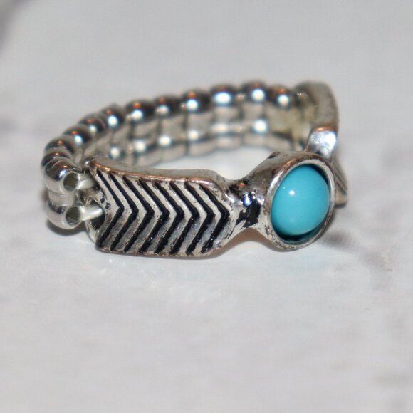 🌀 Beautiful Silver & Turquoise Statement Ring – Adjustable Size 7–9 Boho Glow · - Picture 3 of 4